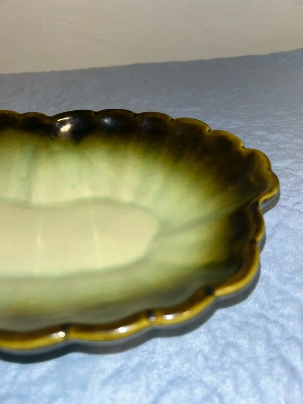 Mid-Century Modern Green/Brown Ombre Ceramic Leaf or Floral serving dish
